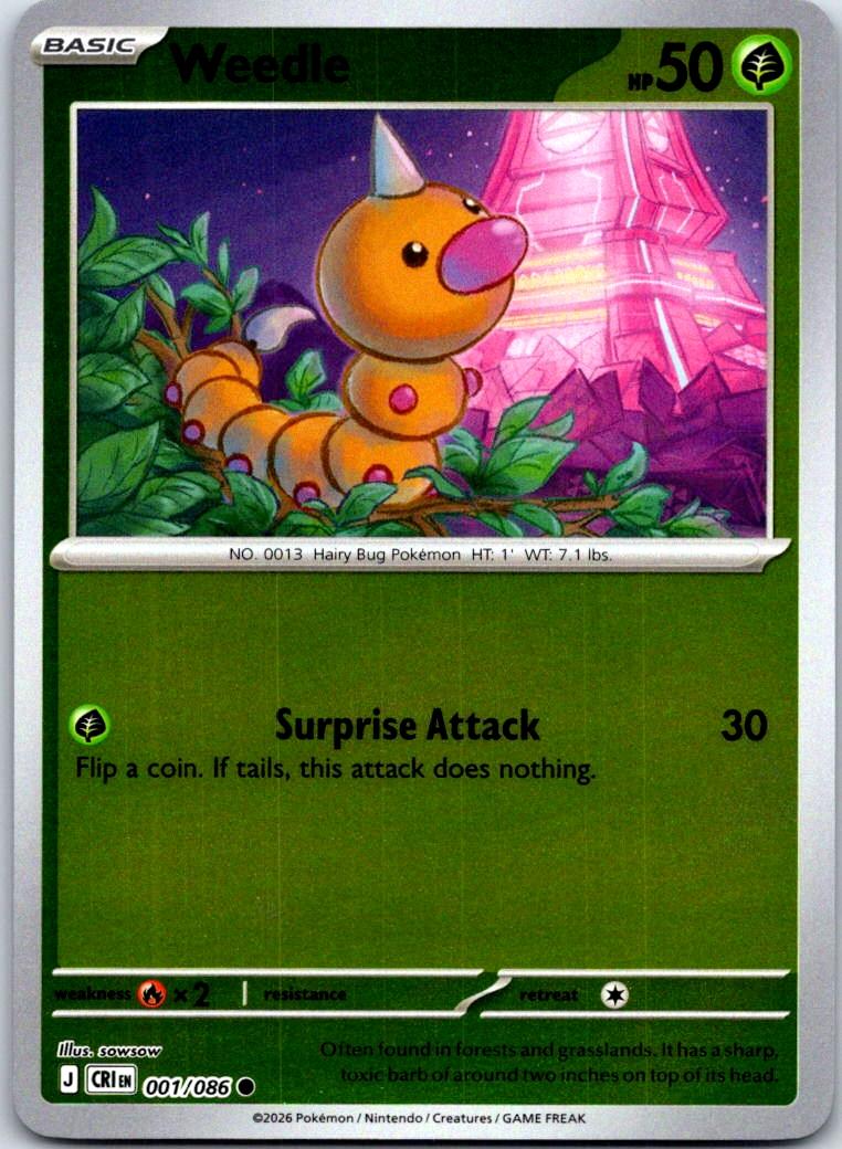 Weedle - 001/086 - Reverse Holo - CHAOS RISING - Pokemon - Common | AA124-6