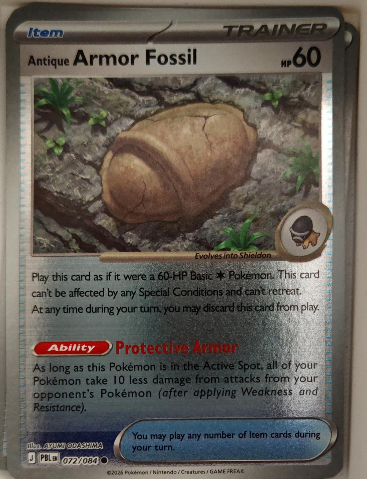 Antique Armor Fossil - 072/084 - Reverse Holo - PITCH BLACK - Pokemon - | AA15-3
