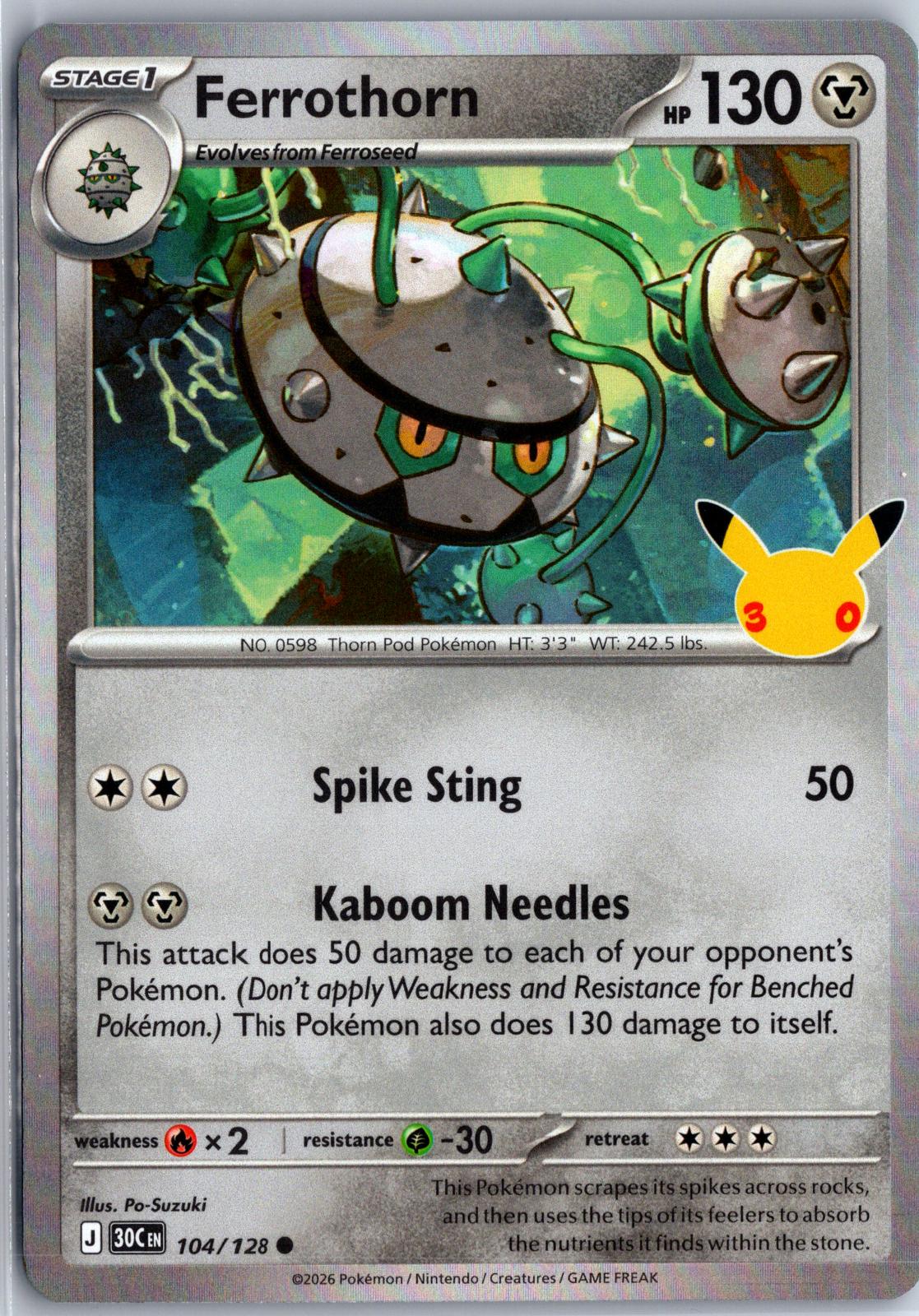 Ferrothorn - 104/128 - Holo - ME: 30TH CELEBRATION - Pokemon - | AA94-7