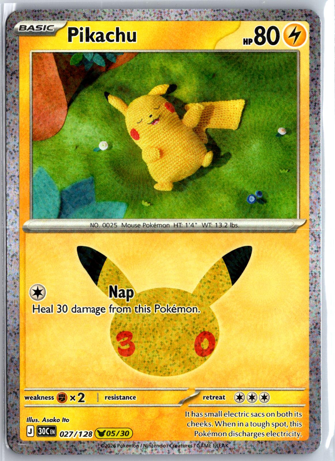 Pikachu - 027/128 - Holo - ME: 30TH CELEBRATION - Pokemon - | AA95-7