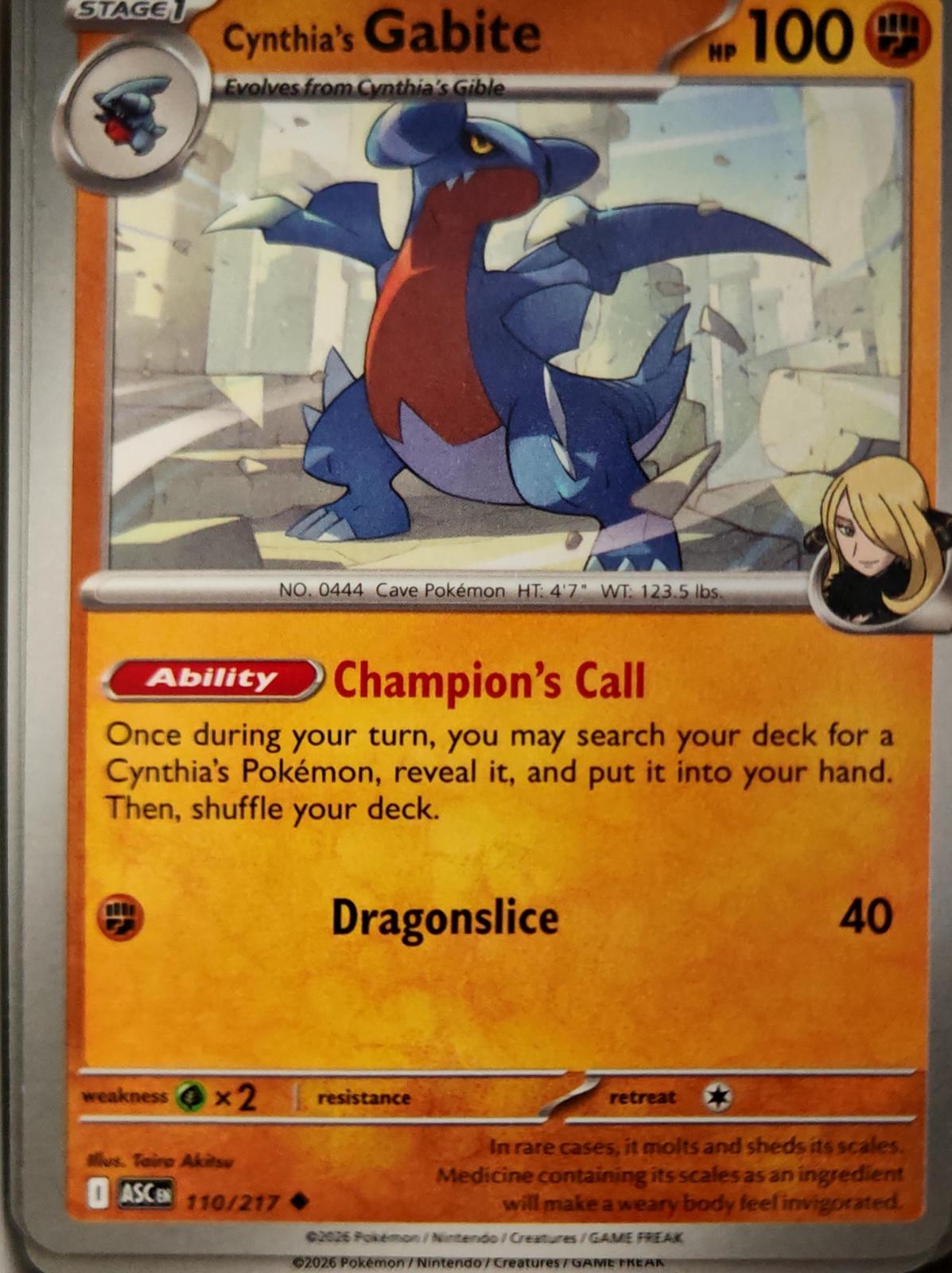 Cynthia's Gabite - 110/217 - - ASCENDED HEROES - Pokemon - Uncommon | AA11-65