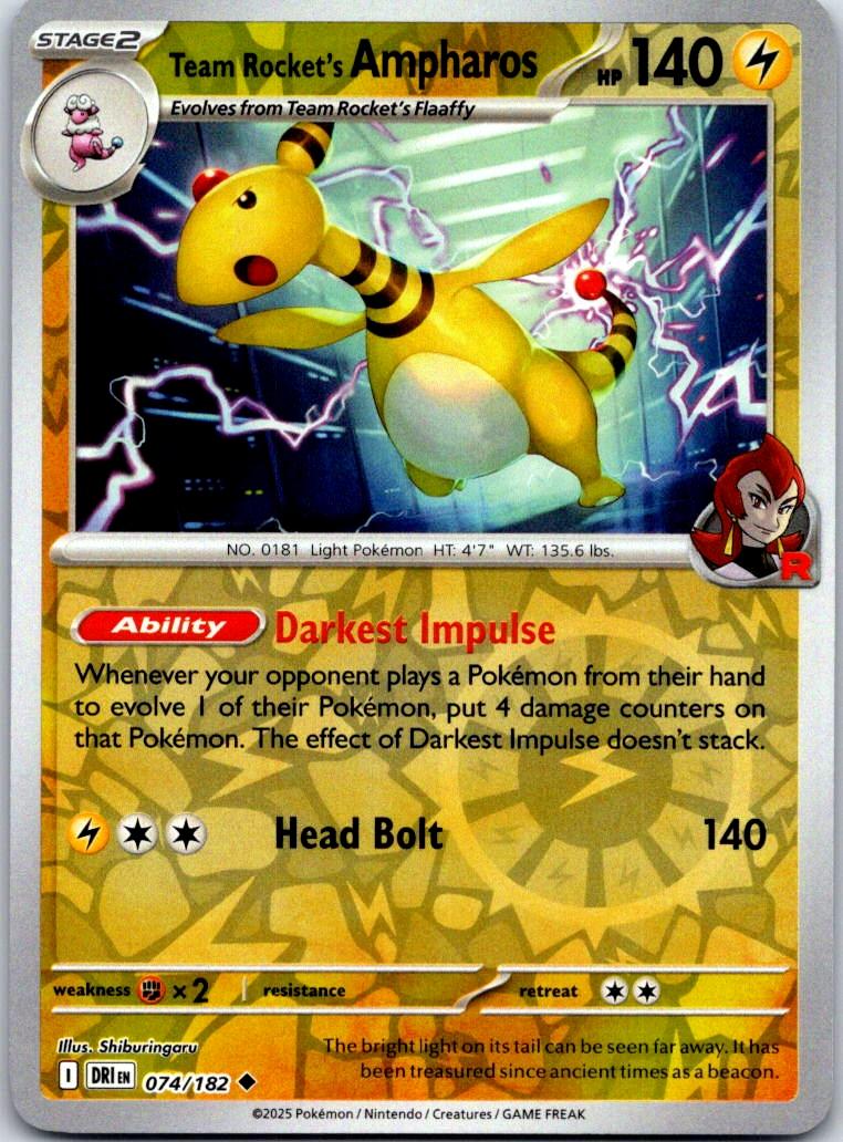 Team Rocket's Ampharos - 074/182 - Reverse Holo - DESTINED RIVALS - Pokemon - | AA123-25