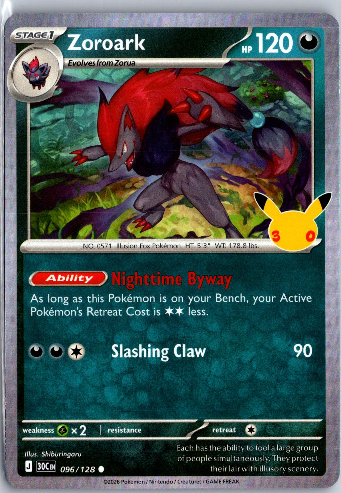 Zoroark - 096/128 - Holo - ME: 30TH CELEBRATION - Pokemon - Common | AA98-26