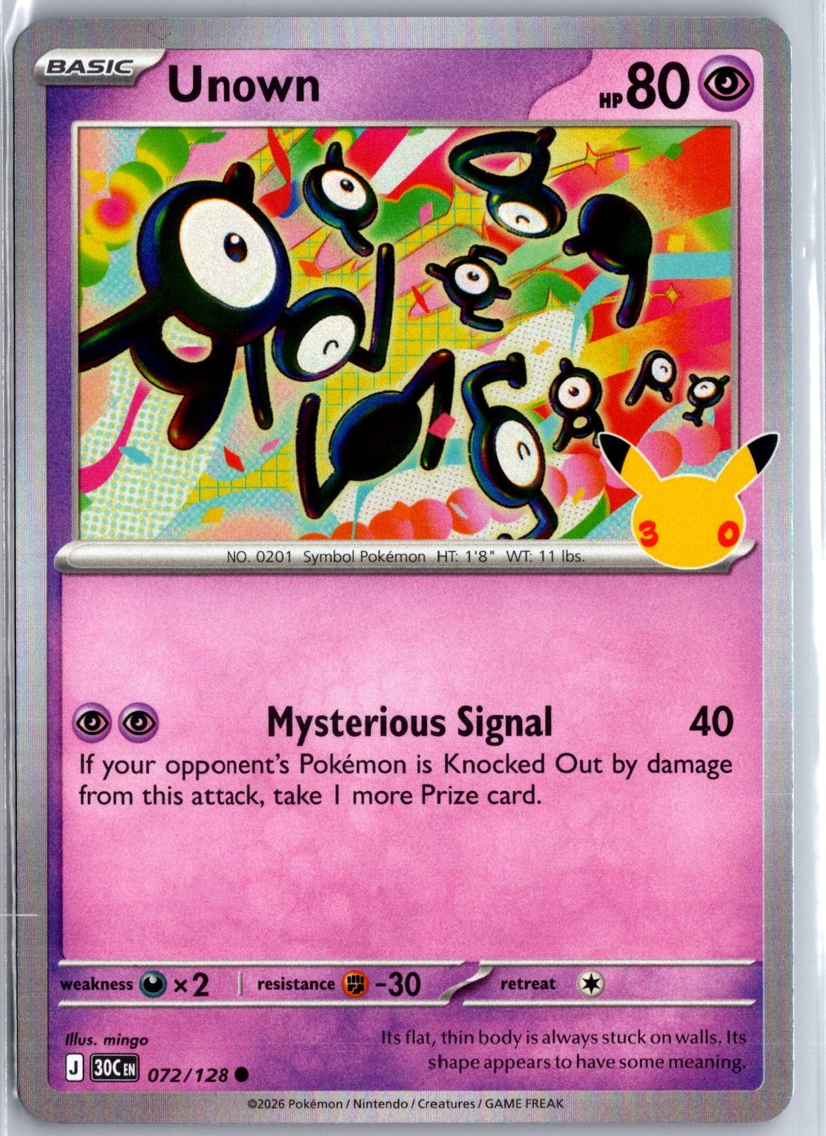 Unown - 072/128 - Holo - ME: 30TH CELEBRATION - Pokemon - Common | AA98-14