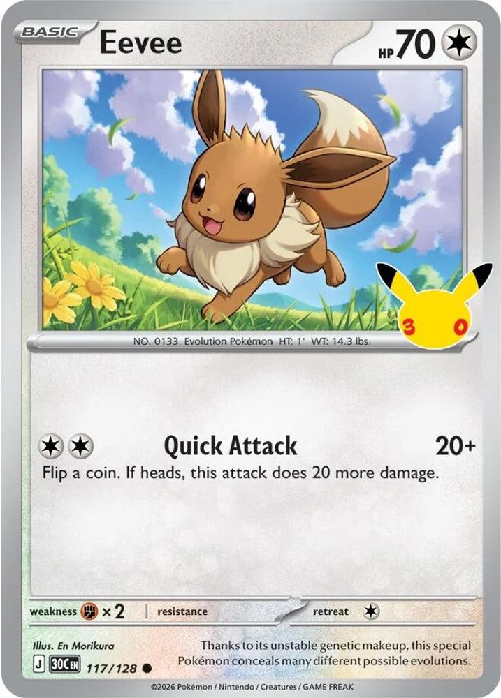 Eevee - 117/128 - Holo - ME: 30TH CELEBRATION - Pokemon - Common | AA97-12