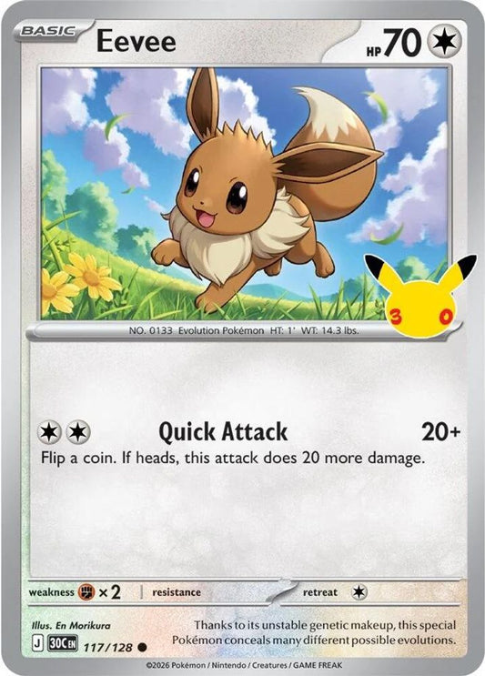 Eevee - 117/128 - Holo - ME: 30TH CELEBRATION - Pokemon - Common | AA97-12