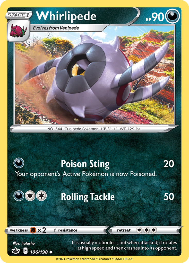 Whirlipede - 106/198 - - CHILLING REIGN - Pokemon - Uncommon | AA57-15