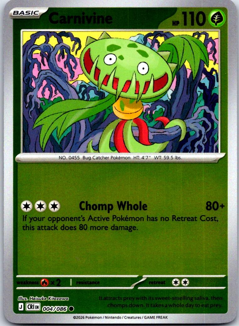 Carnivine - 004/086 - Reverse Holo - CHAOS RISING - Pokemon - Common | AA126-2