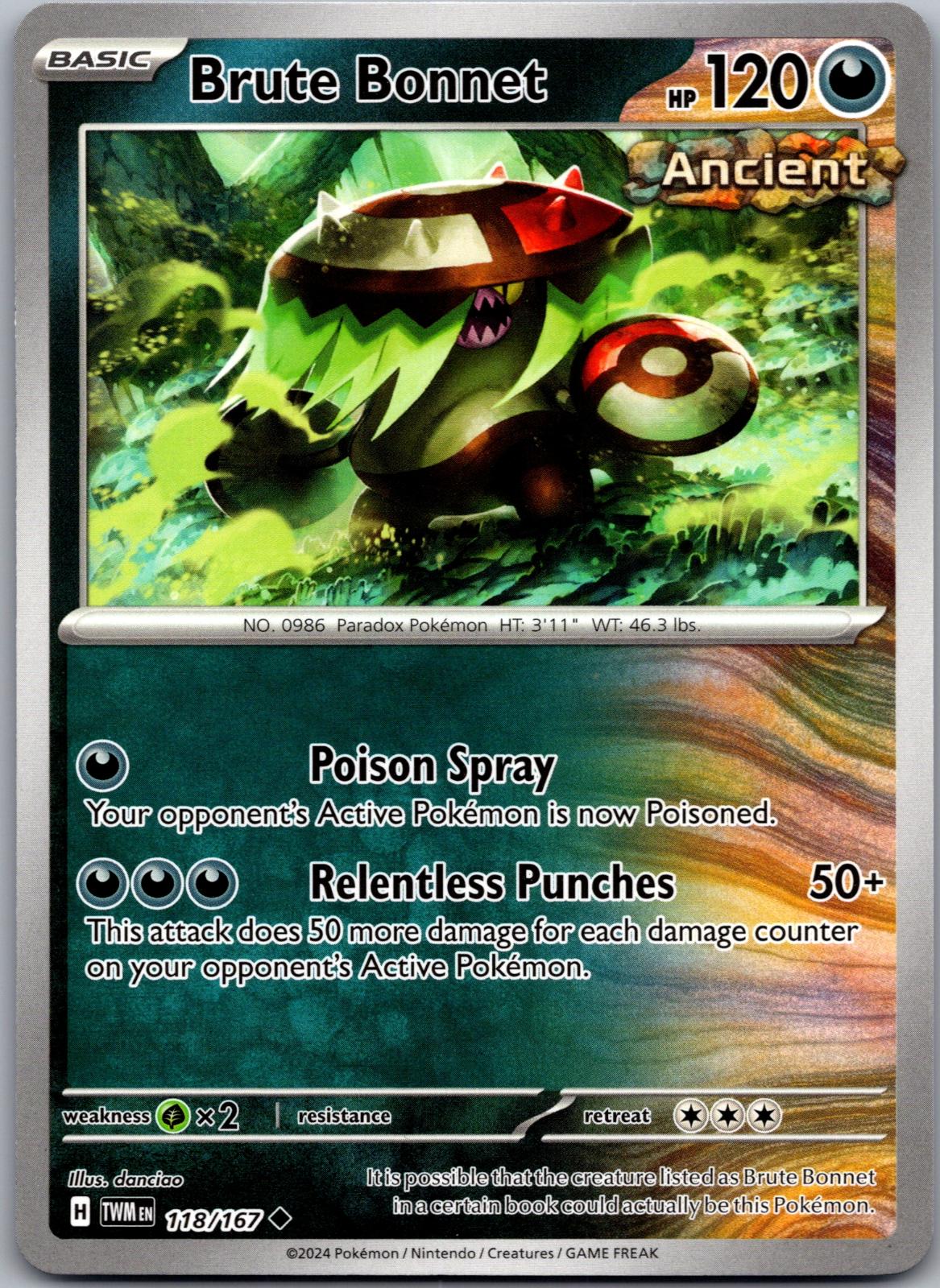 Brute Bonnet - 118/167 - - TWILIGHT MASQUERADE - Pokemon - Uncommon | AA87-13