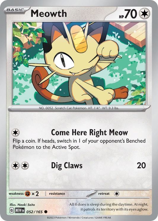 Meowth - 052/165 - Reverse Holo - 151 - Pokemon - Common | AA61-26