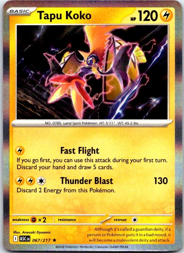 Tapu Koko - 067/217 - Holo - ASCENDED HEROES - Pokemon - Rare | AC25-48