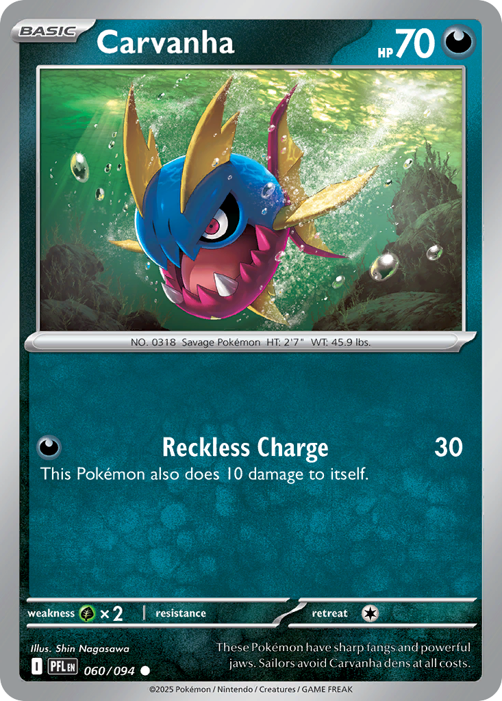 Carvanha - 060/094 - - PHANTASMAL FLAMES - Pokemon - Common | AA05-23