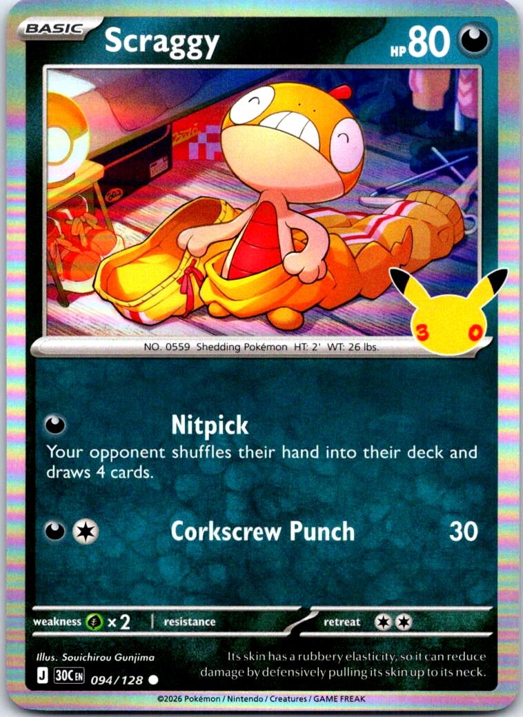 Scraggy - 094/128 - Holo - ME: 30TH CELEBRATION - Pokemon - Common | AB31-6