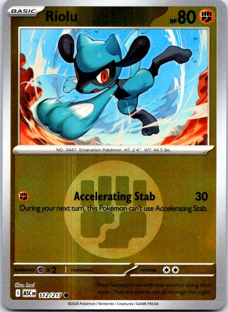 Riolu (Energy Symbol Pattern) - 112/217 - Reverse Holo - ASCENDED HEROES - Pokemon - | AB42-47