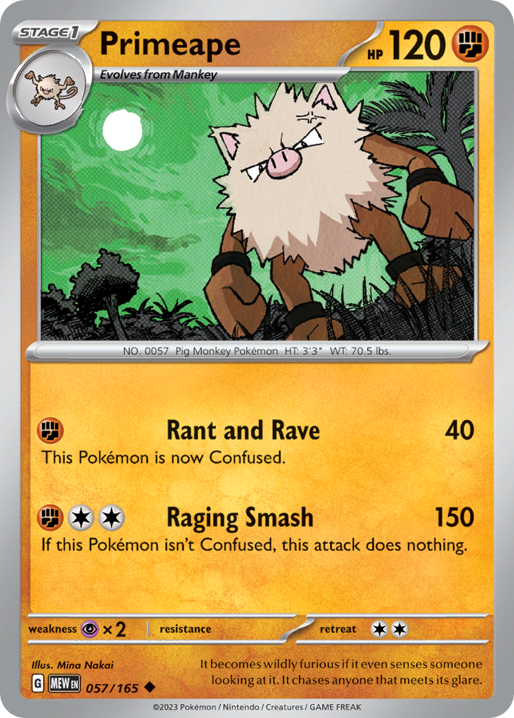 Primeape - 057/165 - Reverse Holo - 151 - Pokemon - Uncommon | AA61-33