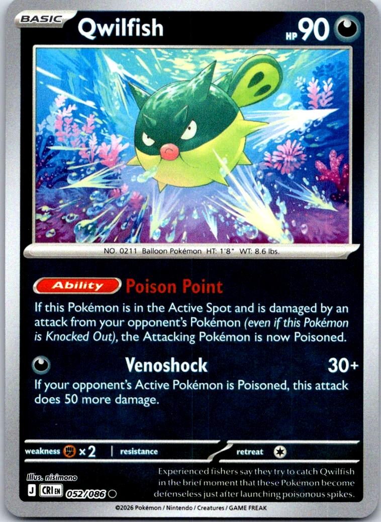 Qwilfish - 052/086 - Reverse Holo - CHAOS RISING - Pokemon - Common | AA128-32