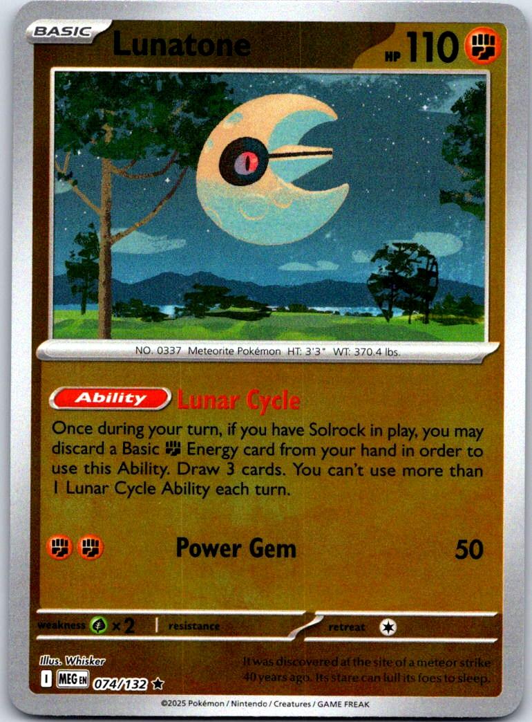Lunatone - 074/132 - Reverse Holo - MEGA EVOLUTION - Pokemon - Rare | AB04-17