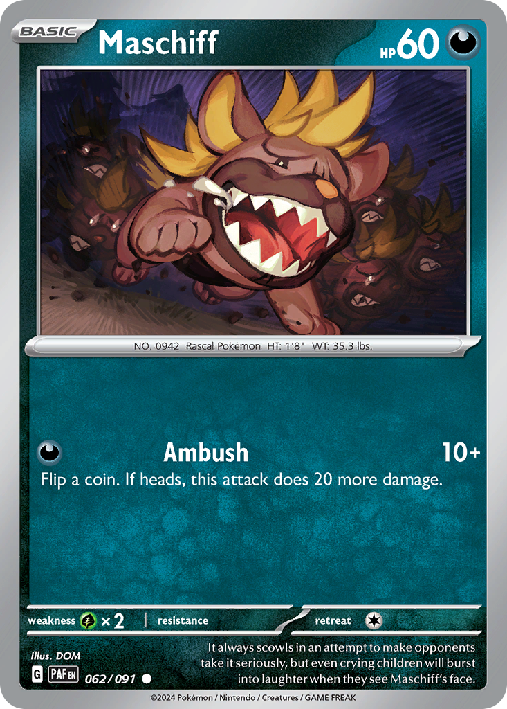 Maschiff - 062/091 - Reverse Holo - PALDEAN FATES - Pokemon - Common | AA119-29