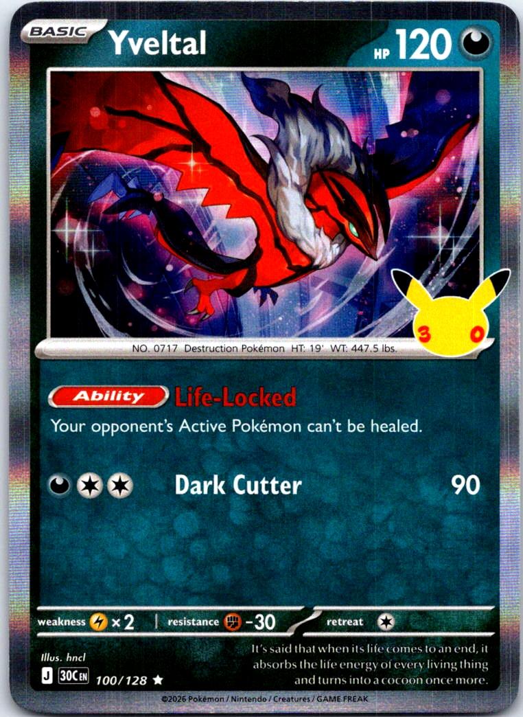 Yveltal - 100/128 - Holo - ME: 30TH CELEBRATION - Pokemon - Rare | AC31-35