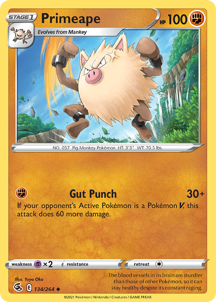 Primeape - 134/264 - Reverse Holo - FUSION STRIKE - Pokemon - Uncommon | AA22-38