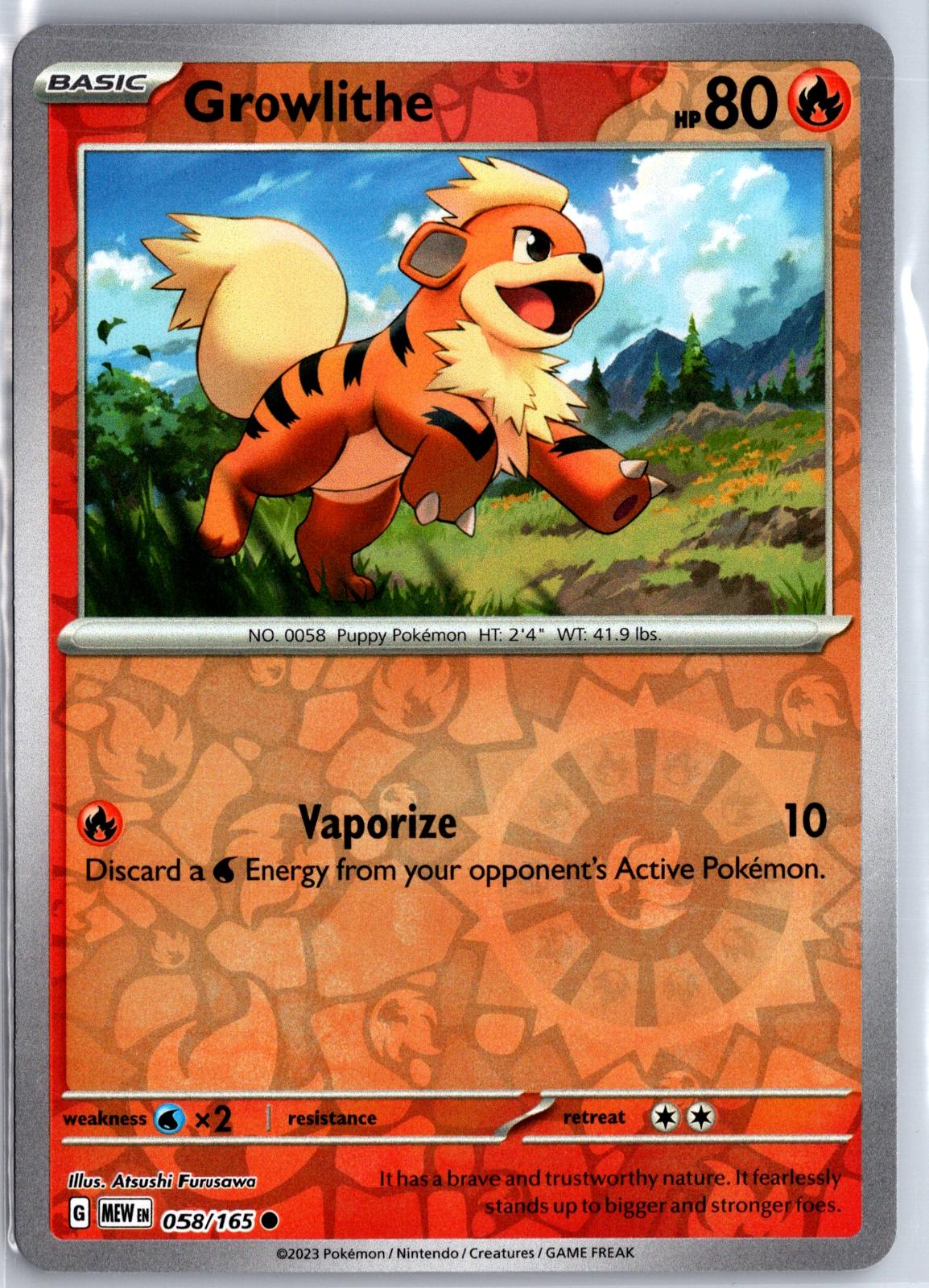 Growlithe - 058/165 - Reverse Holo - 151 - Pokemon - Common | AA130-7
