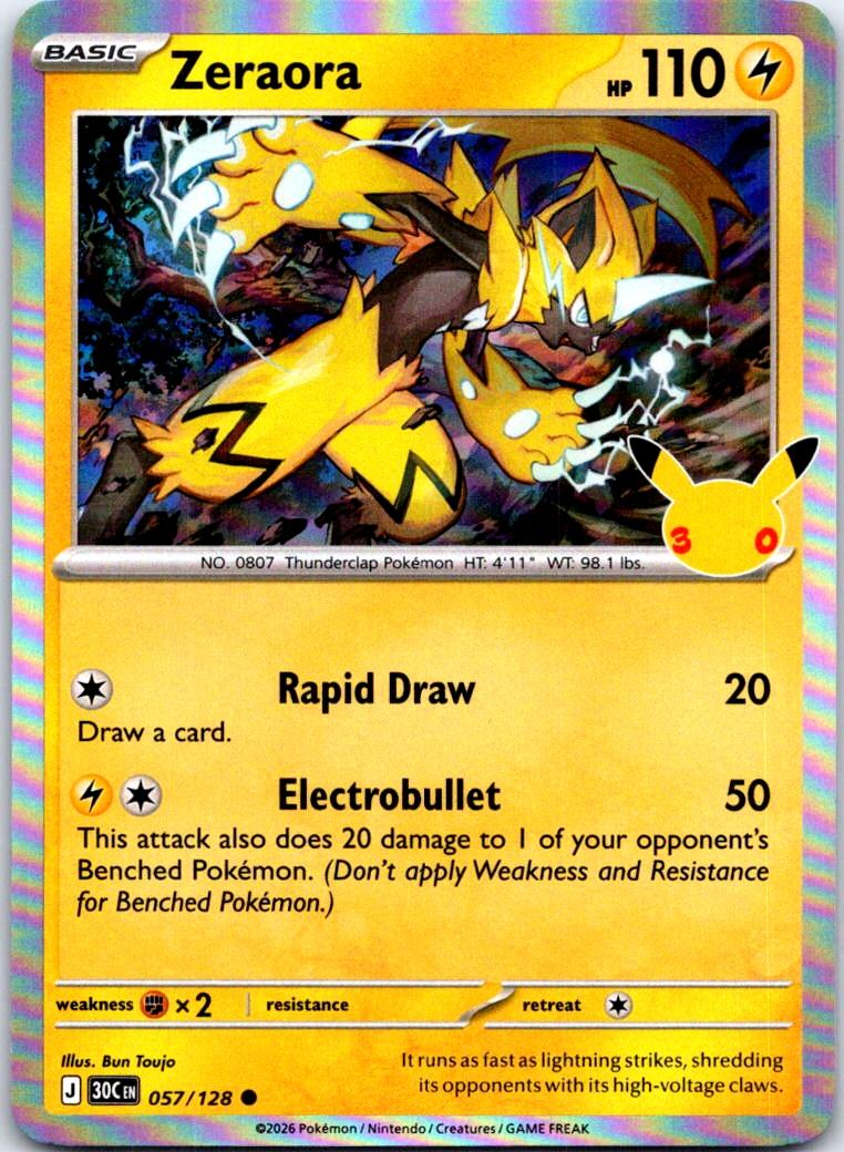 Zeraora - 057/128 - Holo - ME: 30TH CELEBRATION - Pokemon - Common | AC31-19
