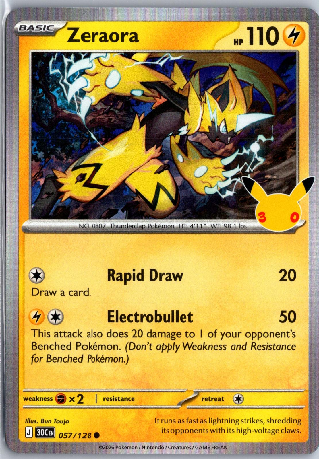 Zeraora - 057/128 - Holo - ME: 30TH CELEBRATION - Pokemon - Common | AA98-28