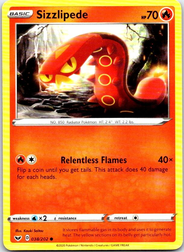 Sizzlipede - 038/202 - - SWORD & SHIELD - Pokemon - Common | AC18-6