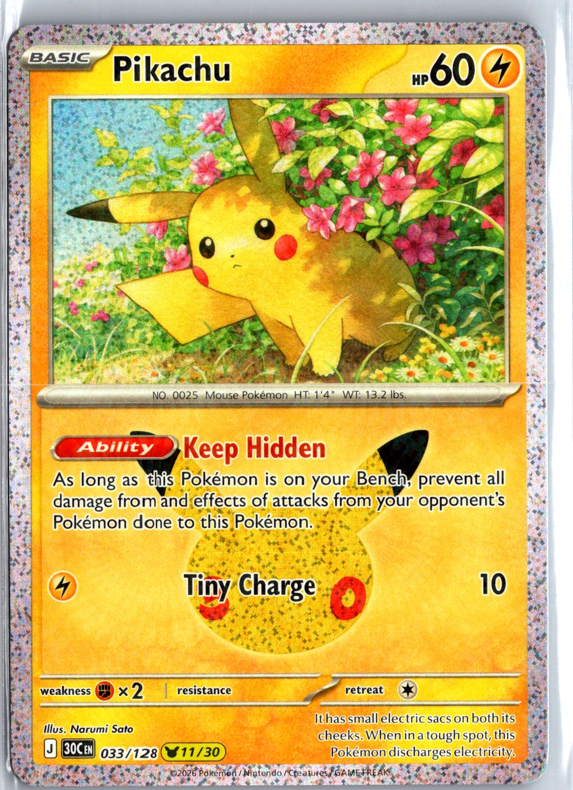 Pikachu - 033/128 - Holo - ME: 30TH CELEBRATION - Pokemon - | AA95-10