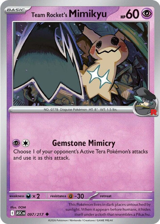 Team Rocket's Mimikyu - 097/217 - - ASCENDED HEROES - Pokemon - | AA53-17