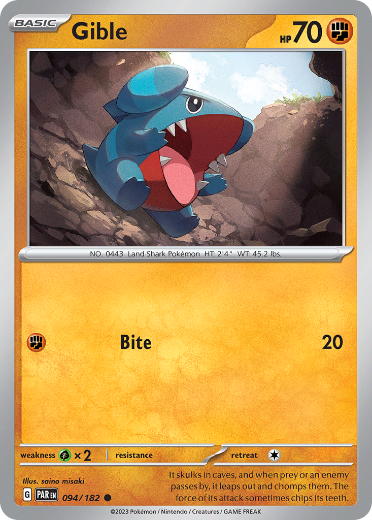 Gible - 094/182 - - PARADOX RIFT - Pokemon - Common | AA39-14