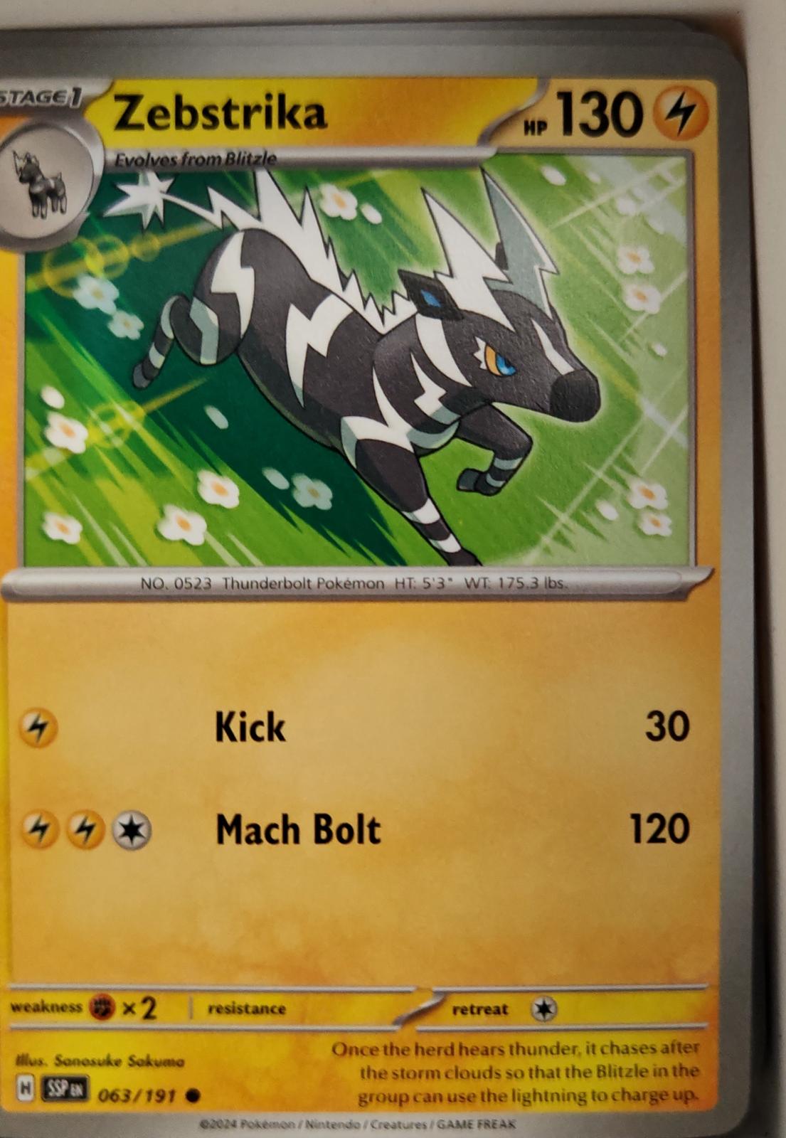 Zebstrika - 063/191 - - SURGING SPARKS - Pokemon - Common | AA09-39