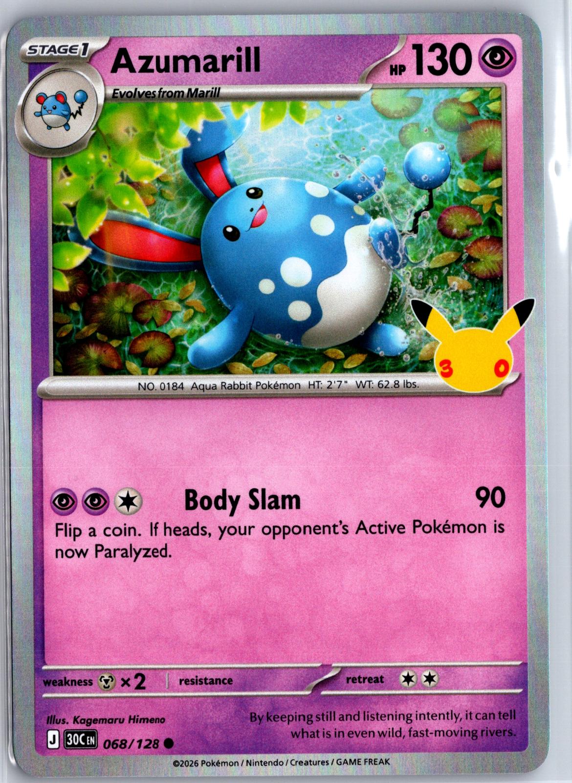 Azumarill - 068/128 - Holo - ME: 30TH CELEBRATION - Pokemon - | AA96-16
