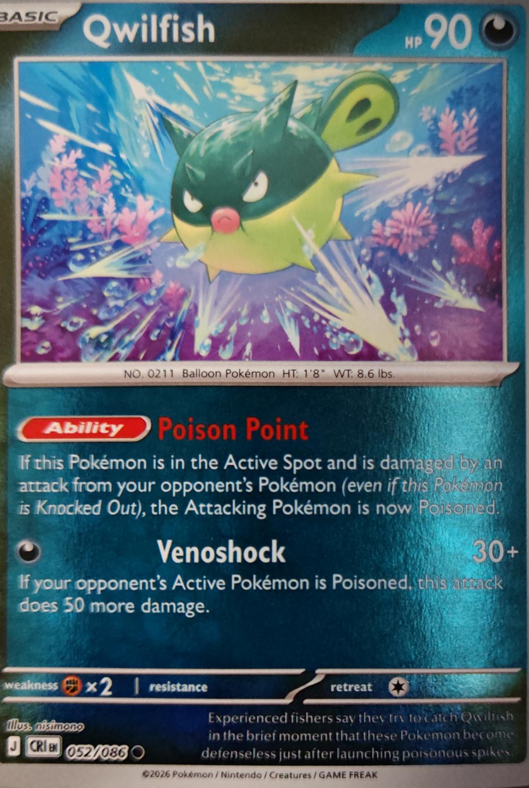 Qwilfish - 052/086 - Reverse Holo - CHAOS RISING - Pokemon - Common | AA31-92