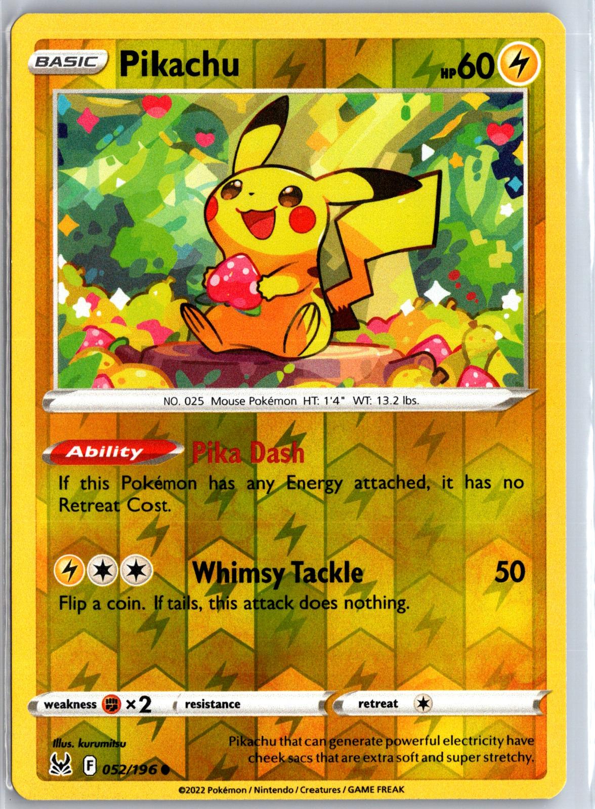 Pikachu - 052/196 - Reverse Holo - LOST ORIGIN - Pokemon - Common | AA130-62