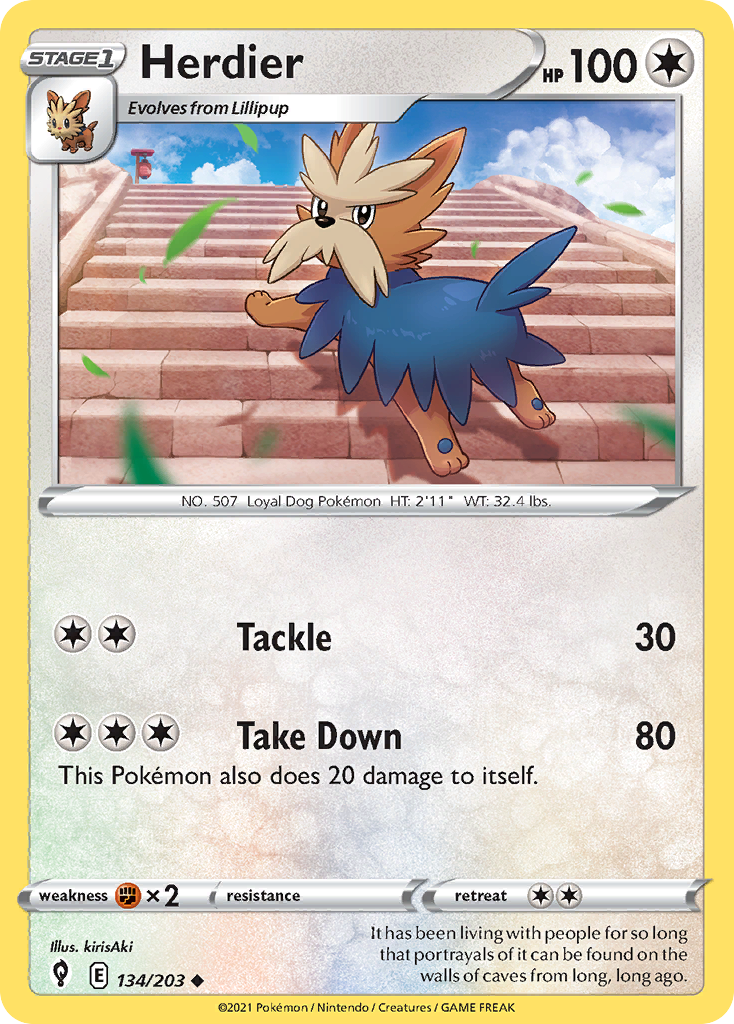 Herdier - 134/203 - Reverse Holo - EVOLVING SKIES - Pokemon - Uncommon | AA31-15