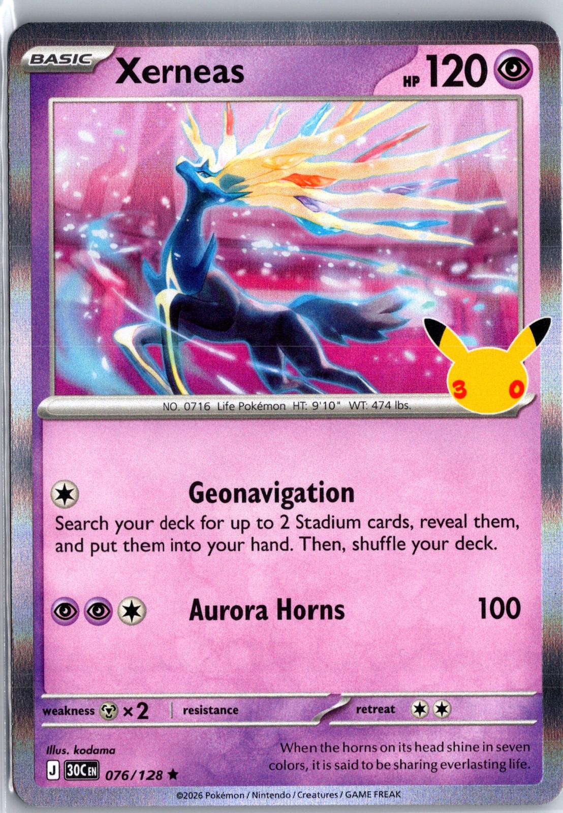Xerneas - 076/128 - Holo - ME: 30TH CELEBRATION - Pokemon - | AA98-25