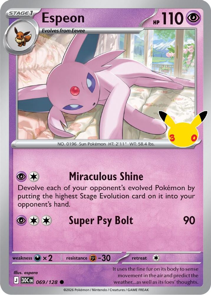 Espeon - 069/128 - Holo - ME: 30TH CELEBRATION - Pokemon - Common | AA98-27