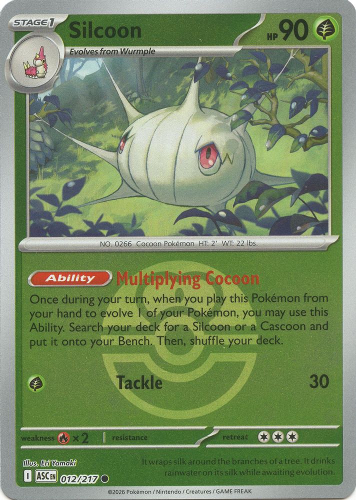 Silcoon (Love Ball) - 012/217 - Reverse Holo - ASCENDED HEROES - Pokemon - | AA19-88