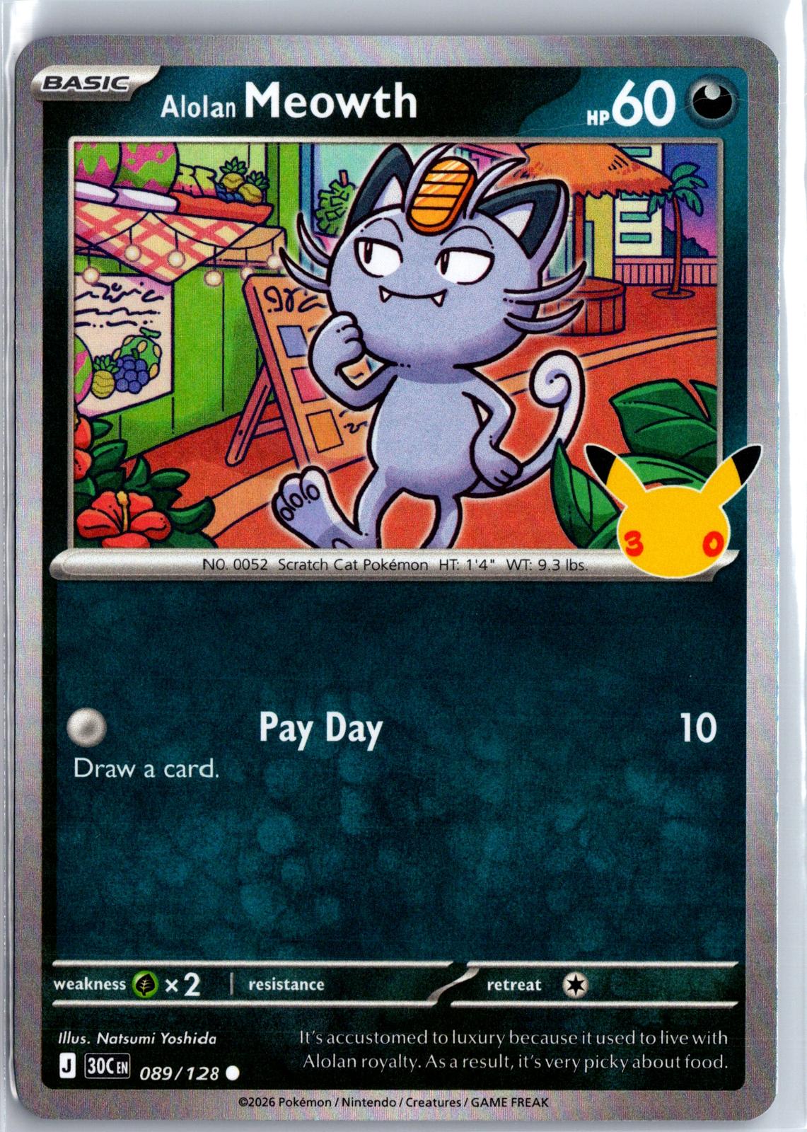 Alolan Meowth - 089/128 - Holo - ME: 30TH CELEBRATION - Pokemon - | AA97-33