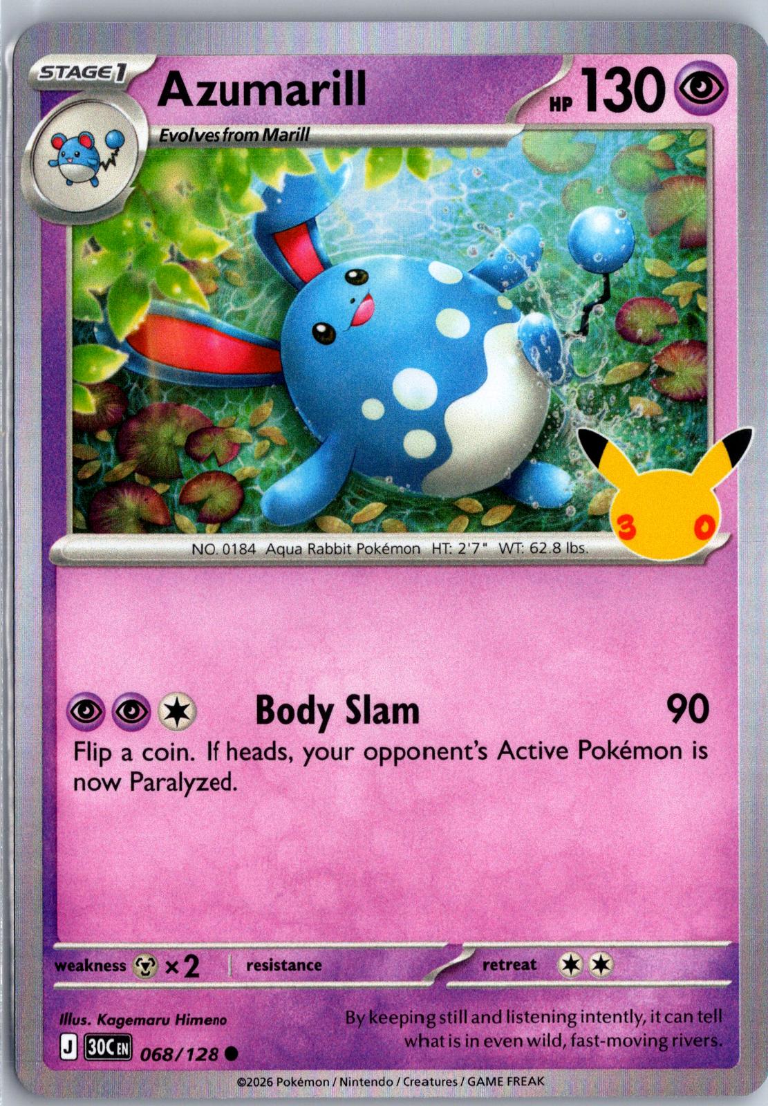 Azumarill - 068/128 - Holo - ME: 30TH CELEBRATION - Pokemon - | AA94-17