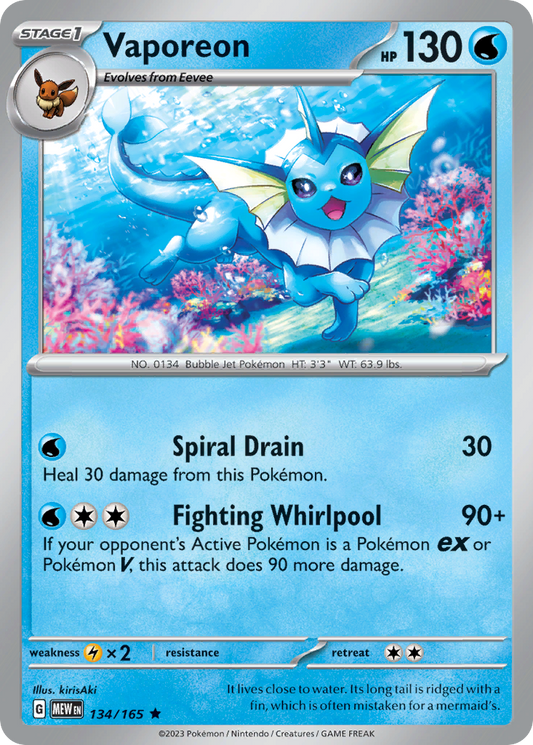 Vaporeon - 134/165 - Reverse Holo - 151 - Pokemon - Rare | AA61-44