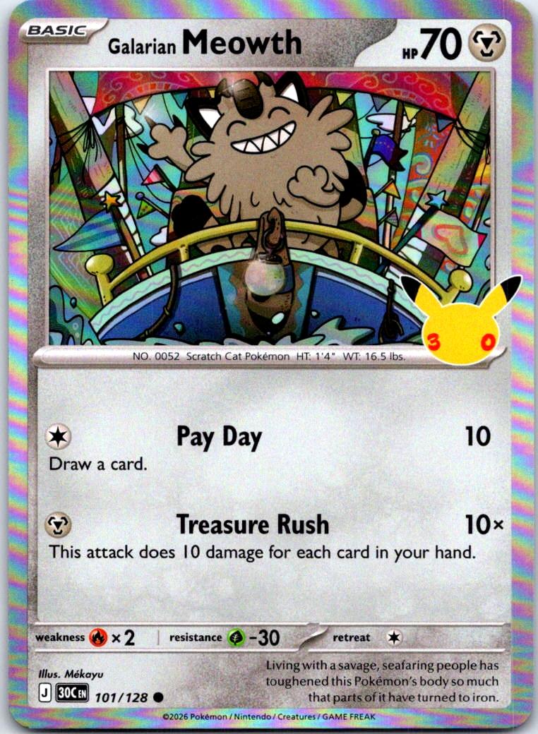 Galarian Meowth - 101/128 - Holo - ME: 30TH CELEBRATION - Pokemon - | AB31-10