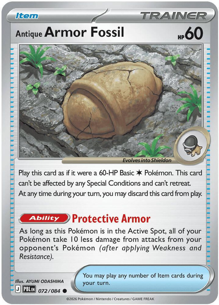 Antique Armor Fossil - 072/084 - Reverse Holo - PITCH BLACK - Pokemon - | AA15-3