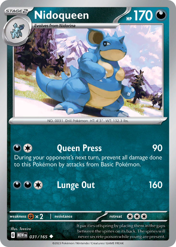 Nidoqueen - 031/165 - - 151 - Pokemon - Uncommon | AA74-19