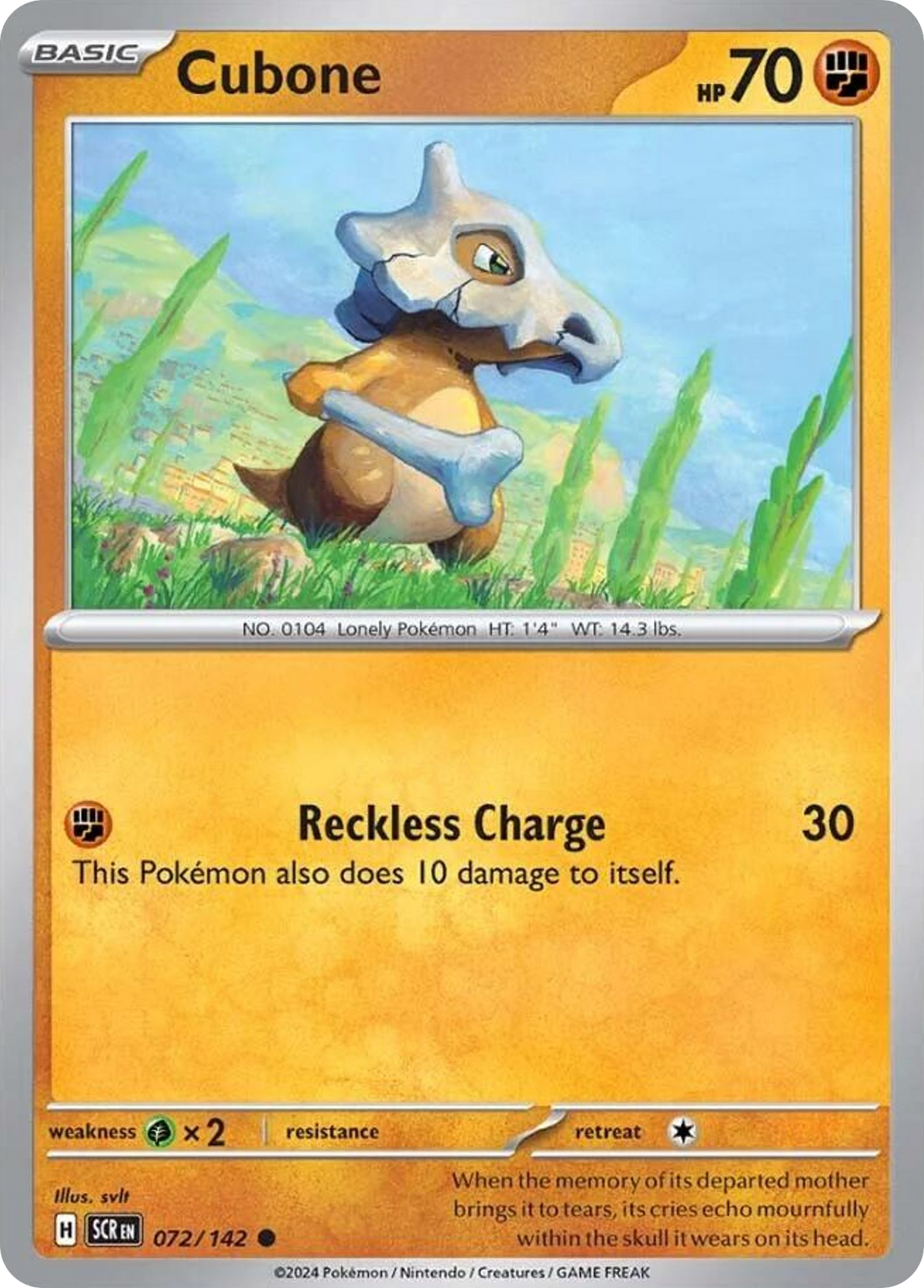 Cubone - 72/142 - Reverse Holo - STELLAR CROWN - Pokemon - Common | AA04-59