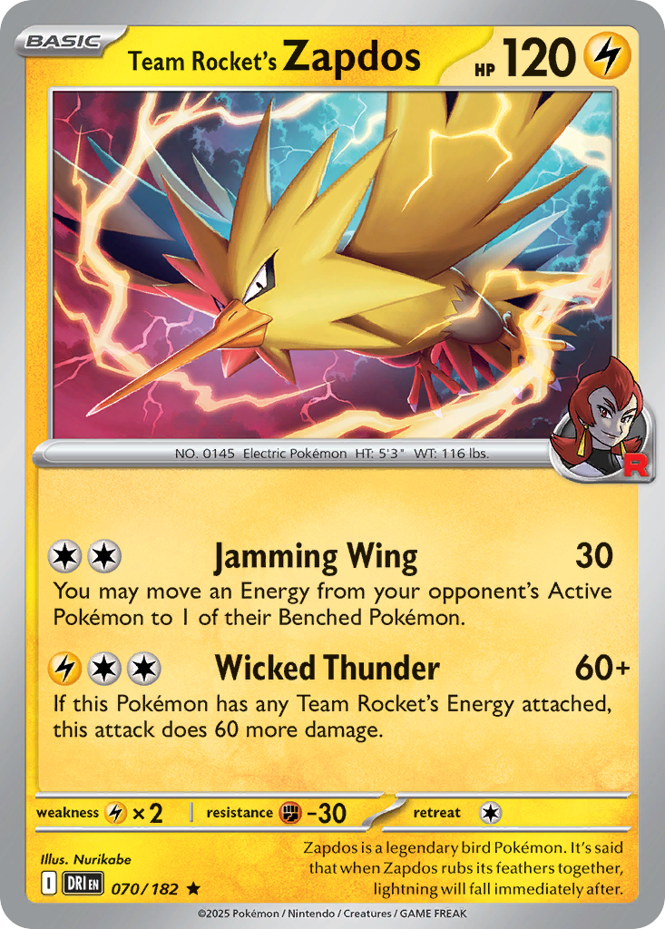 Team Rocket's Zapdos - 070/182 - Holo - DESTINED RIVALS - Pokemon - | AA20-62
