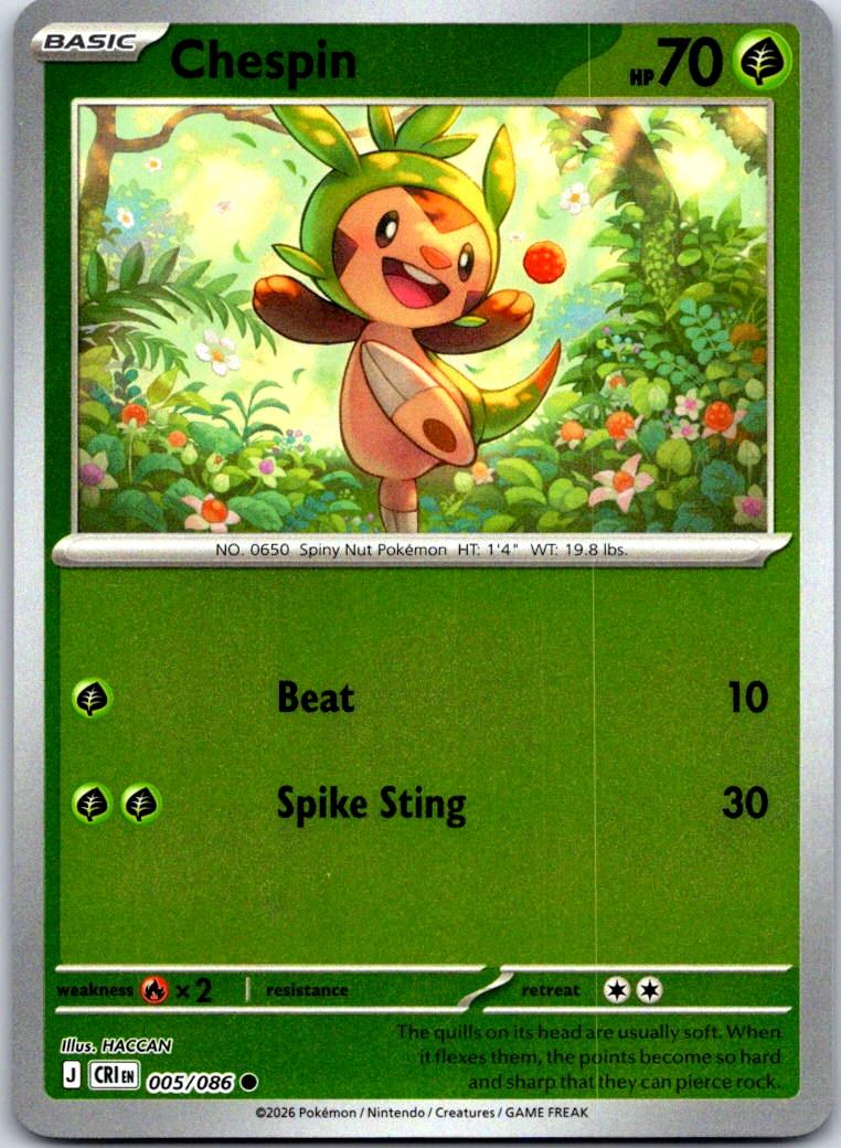 Chespin - 005/086 - Reverse Holo - CHAOS RISING - Pokemon - Common | AB01-26