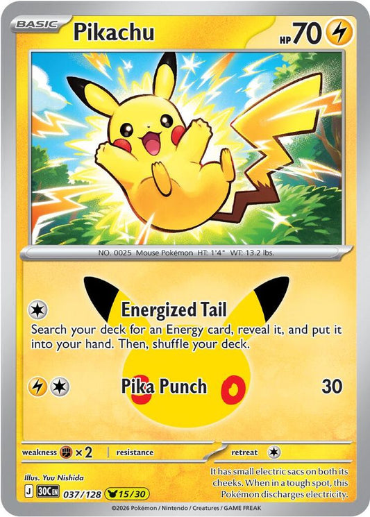 Pikachu - 037/128 - Holo - ME: 30TH CELEBRATION - Pokemon - | AA95-11