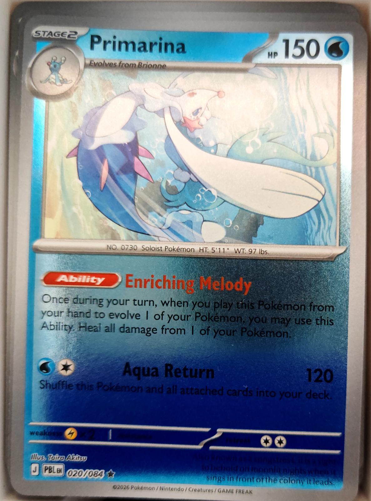 Primarina - 020/084 - Reverse Holo - PITCH BLACK - Pokemon - Rare | AA14-99